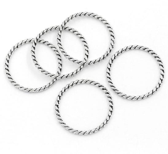  connector silver pattern ring solid 26mm - 2