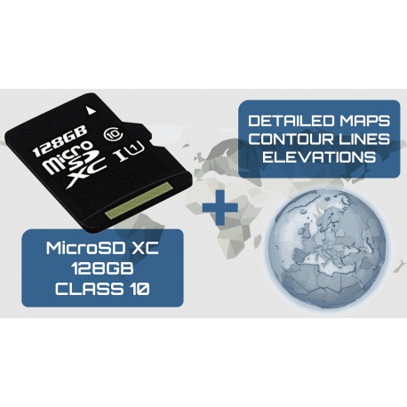 128GB microSD med kartor + höjder för Europa+Sydamerika+Afrika 202302