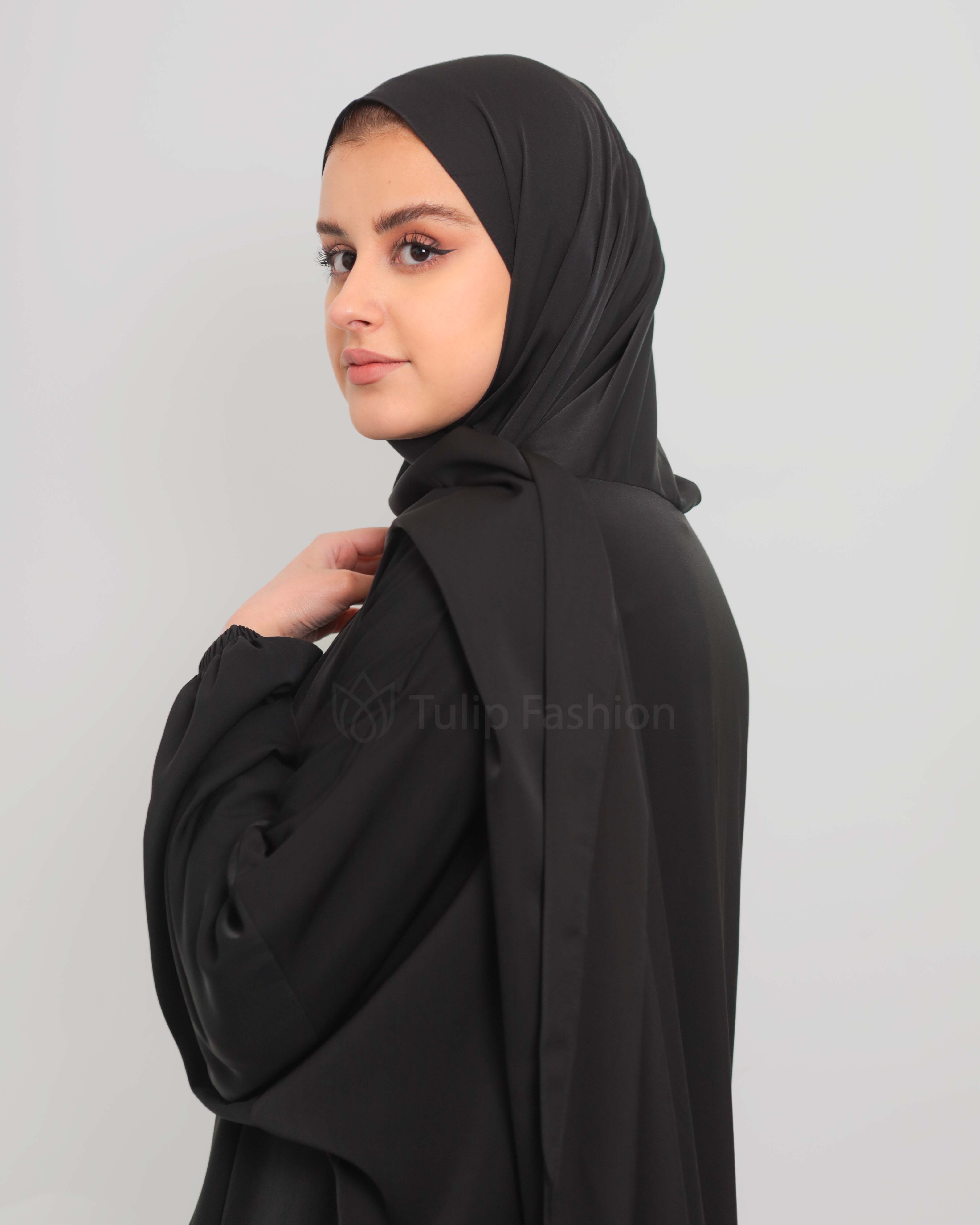 Abaya with attached Hijab - Black - 3