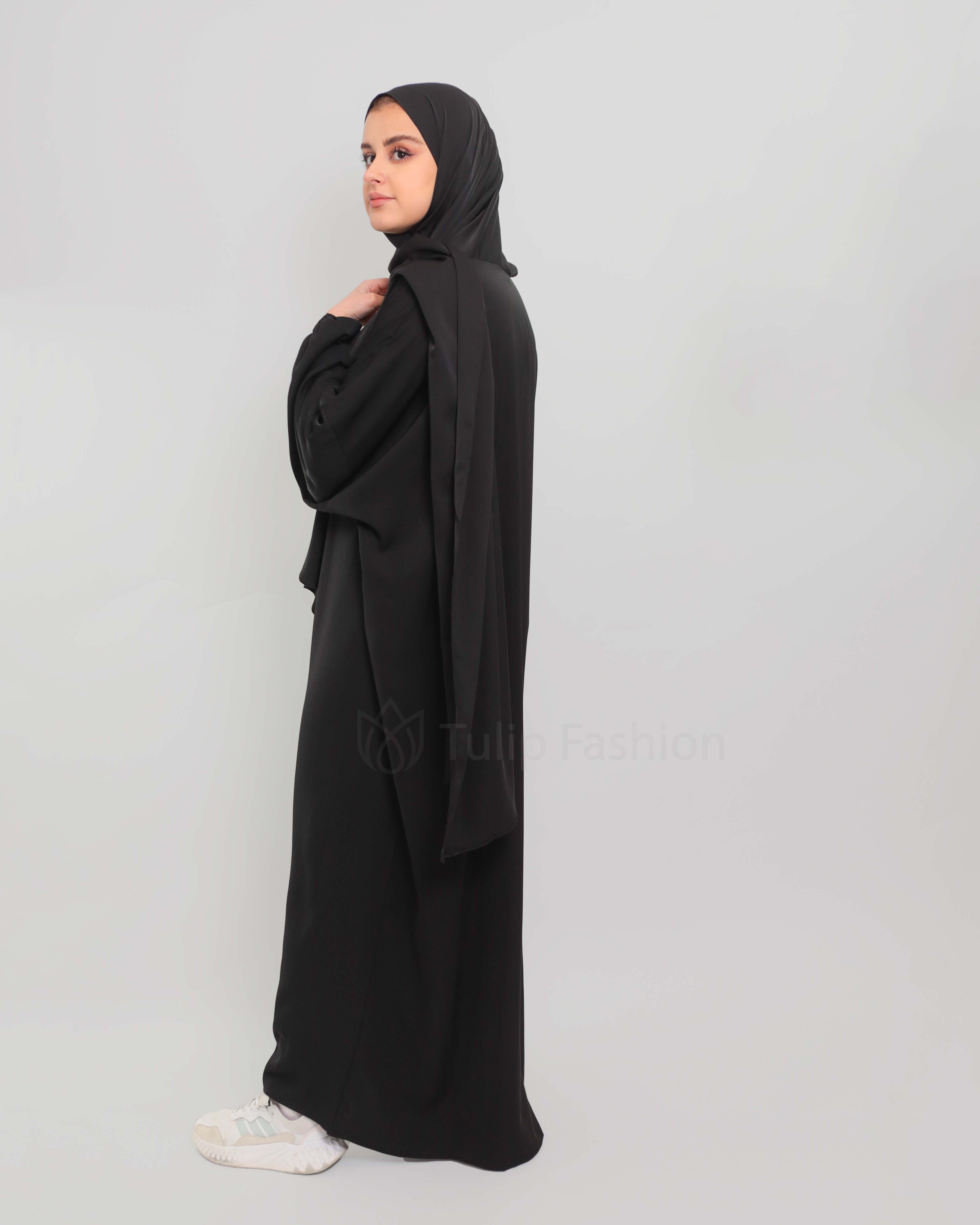 Abaya with attached Hijab - Black - 2