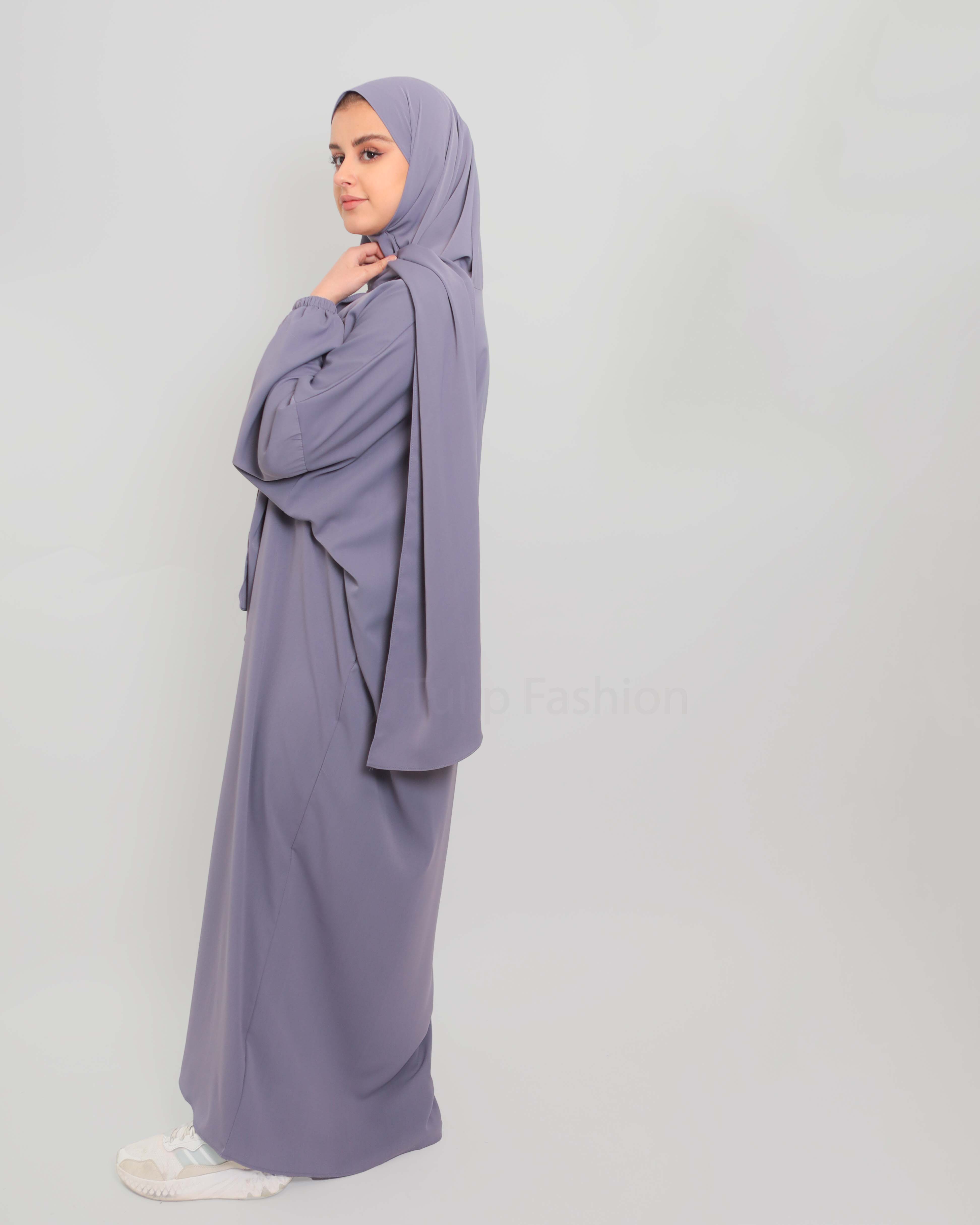 Abaya with attached Hijab - Gray - 2
