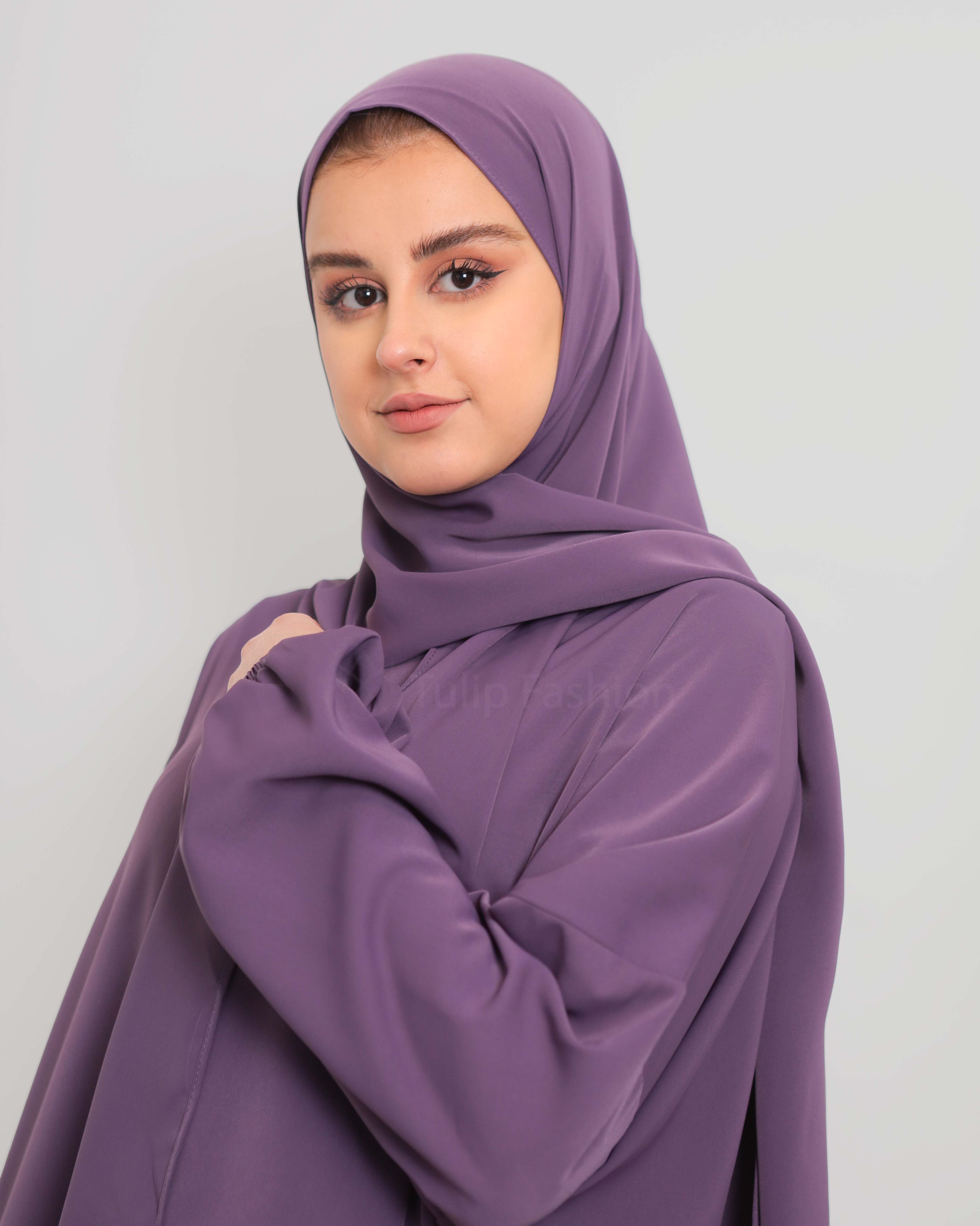 Abaya with attached Hijab - Purple - 4