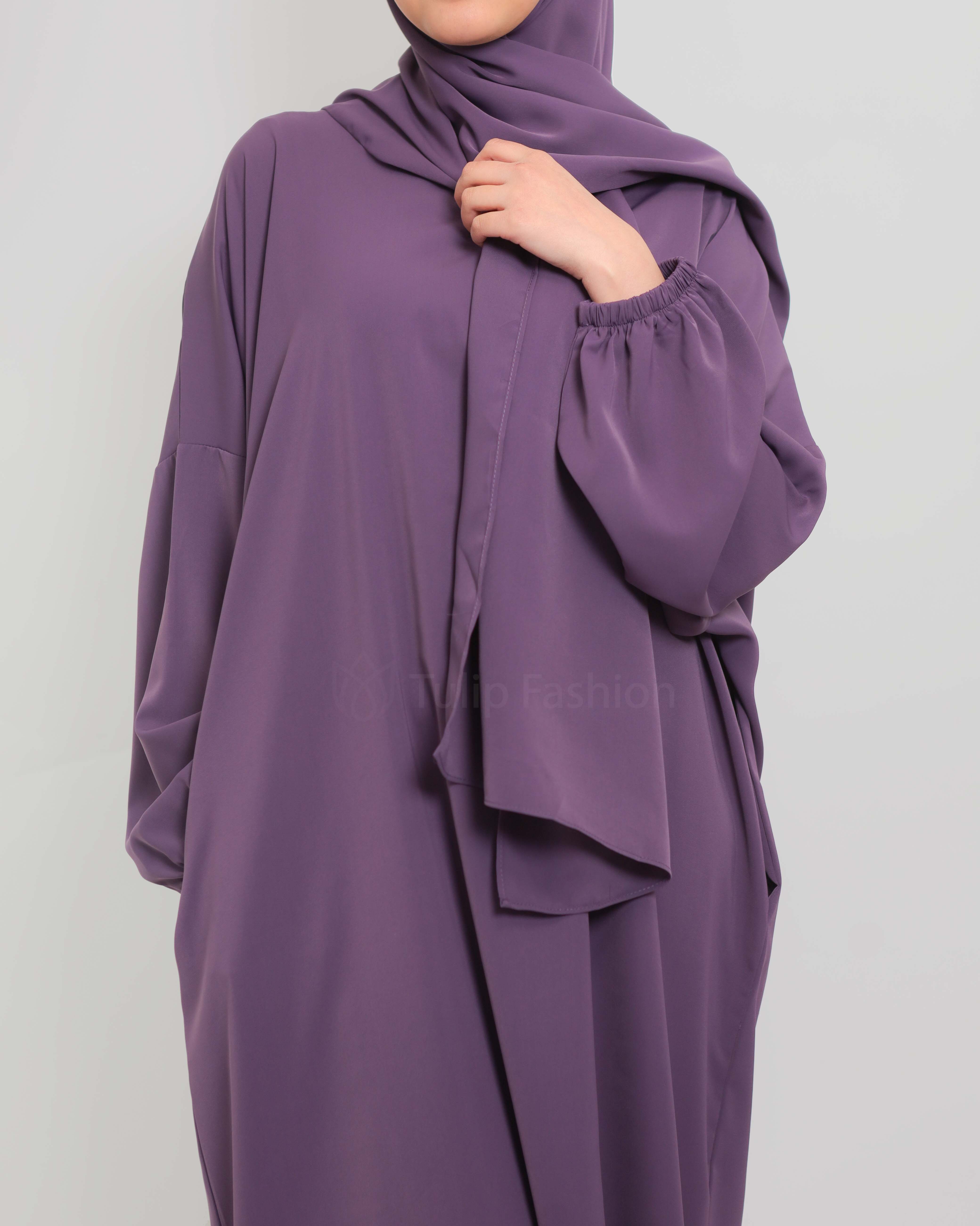 Abaya with attached Hijab - Purple - 2