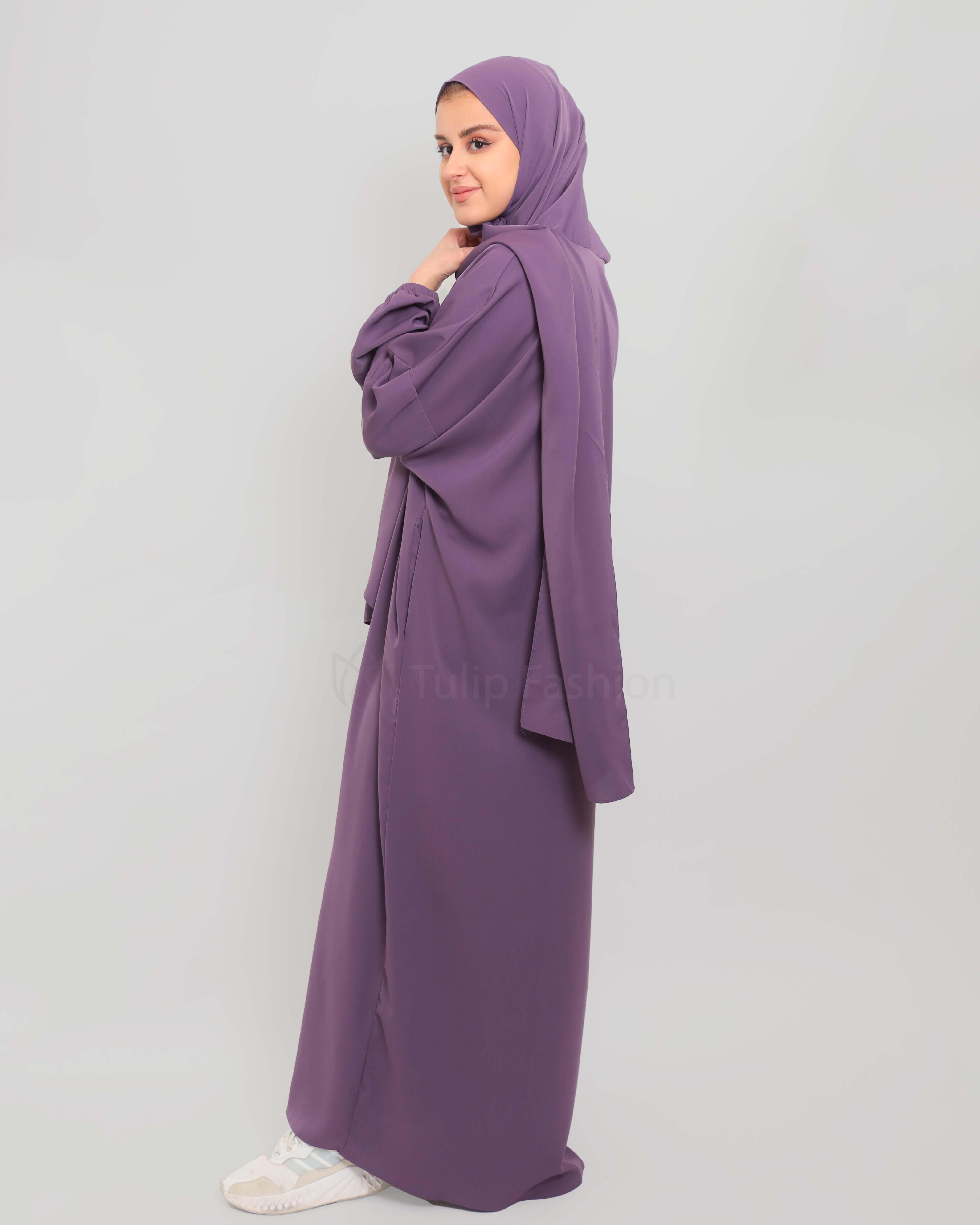 Abaya with attached Hijab - Purple - 5