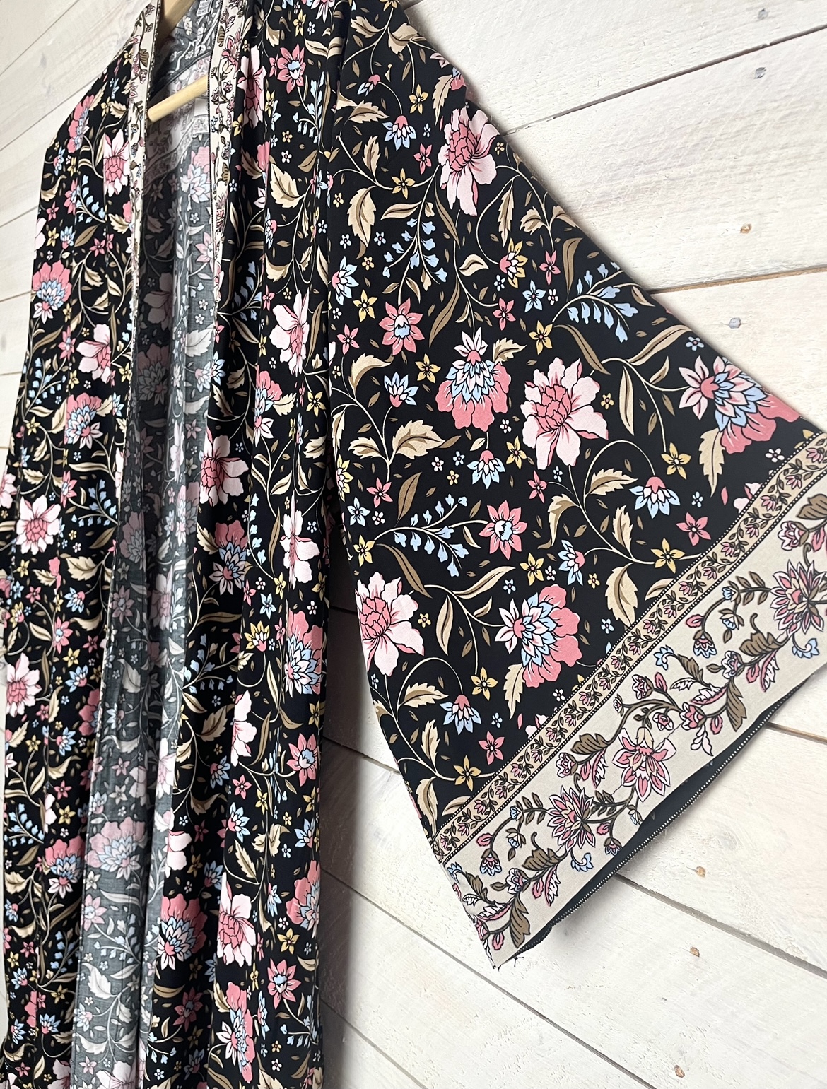kimono  svart floral  lång  - 6