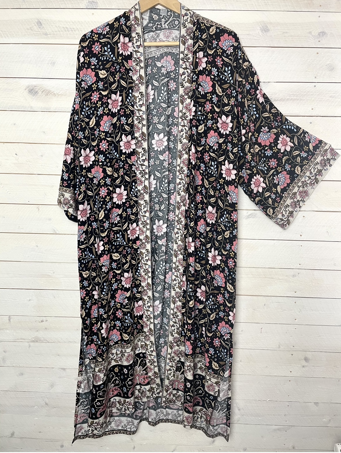 kimono  svart floral  lång  - 5