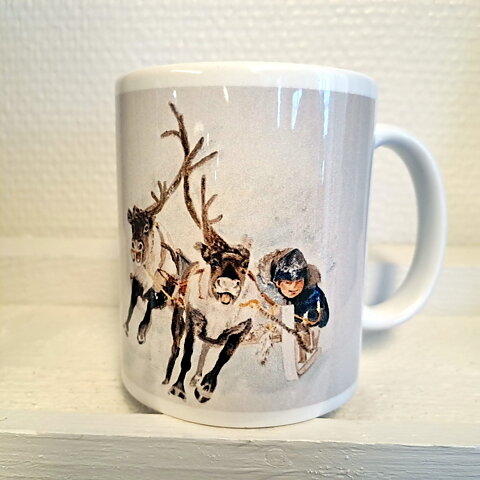 Mugg Ren-race Jokkmokks marknad, Konsttryck Jokkmokk design, Mds
