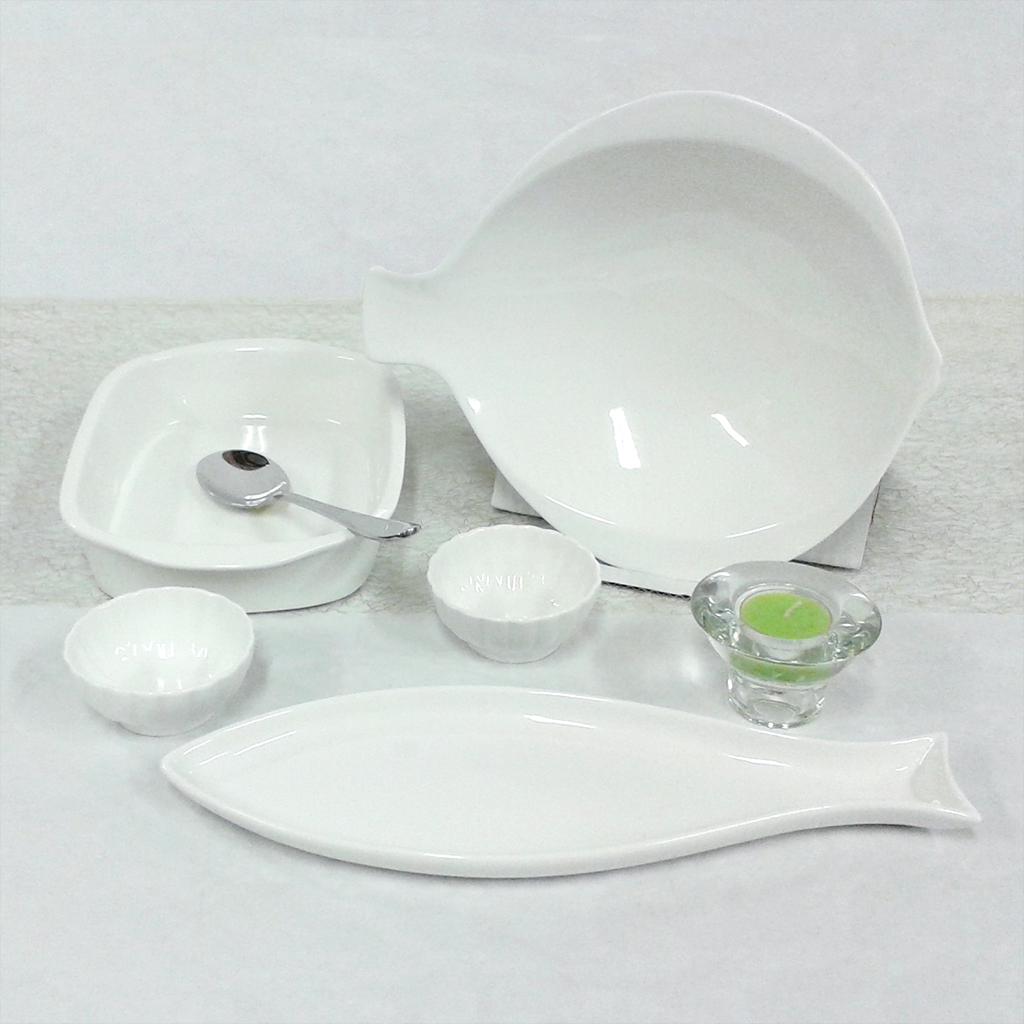 Dinnerware in Genuine Porcelain - Fish and Accessories - GM34 - 18 pieces