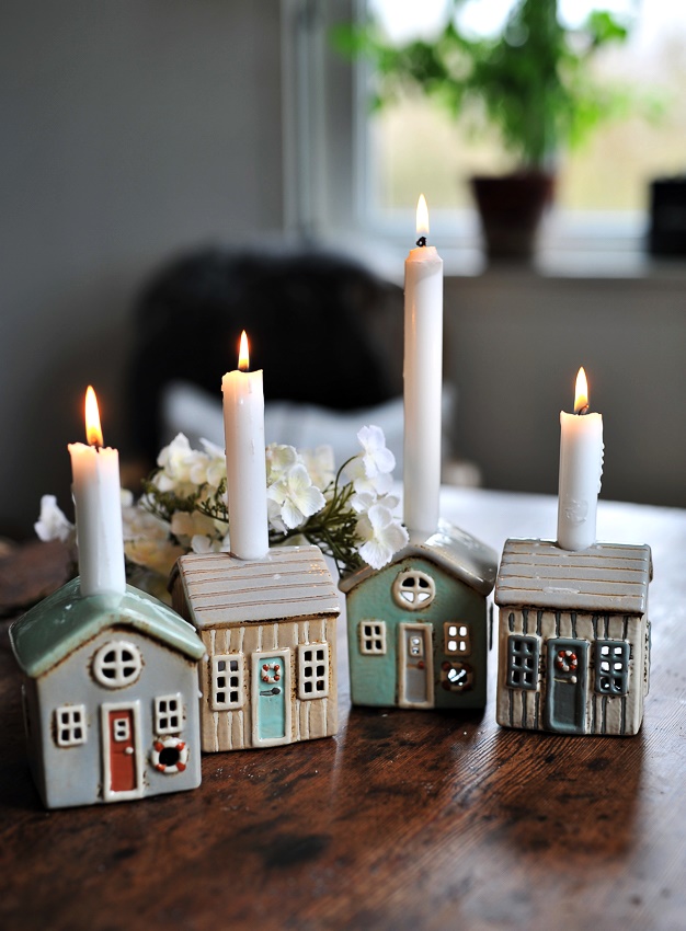 House lantern - Lantern house - Candlestick - Løkken - Cream with grey door - 2