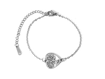 Livets Träd Hjärta Armband i Rostfritt Stål, Livsträdet Accessoar, Kärlek Smycke