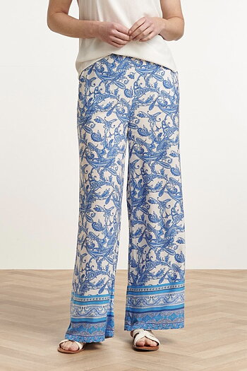 Smashed Lemon - Long Paisley Trousers Blue White