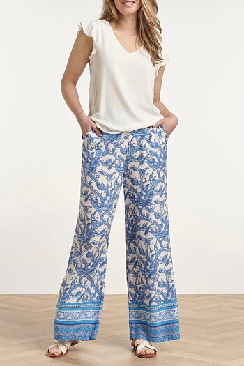 Smashed Lemon - Long Paisley Trousers Blue White
