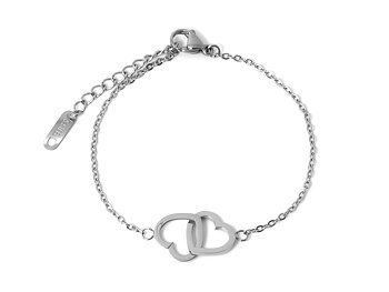 Dubbelt Hjärta Armband i Rostfritt Stål, Dubbla Hjärtan Smycke