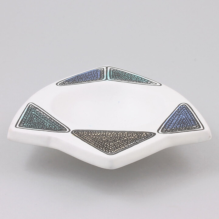 Hjördis Oldfors (Runa 1950s) White Bowl with Colorful Geometric Decor 19 cm
