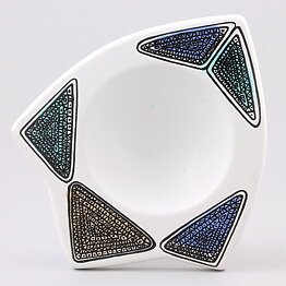 Hjördis Oldfors (Runa 1950s) White Bowl with Colorful Geometric Decor 19 cm
