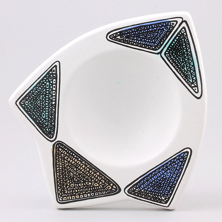 Hjördis Oldfors (Runa 1950s) White Bowl with Colorful Geometric Decor 19 cm