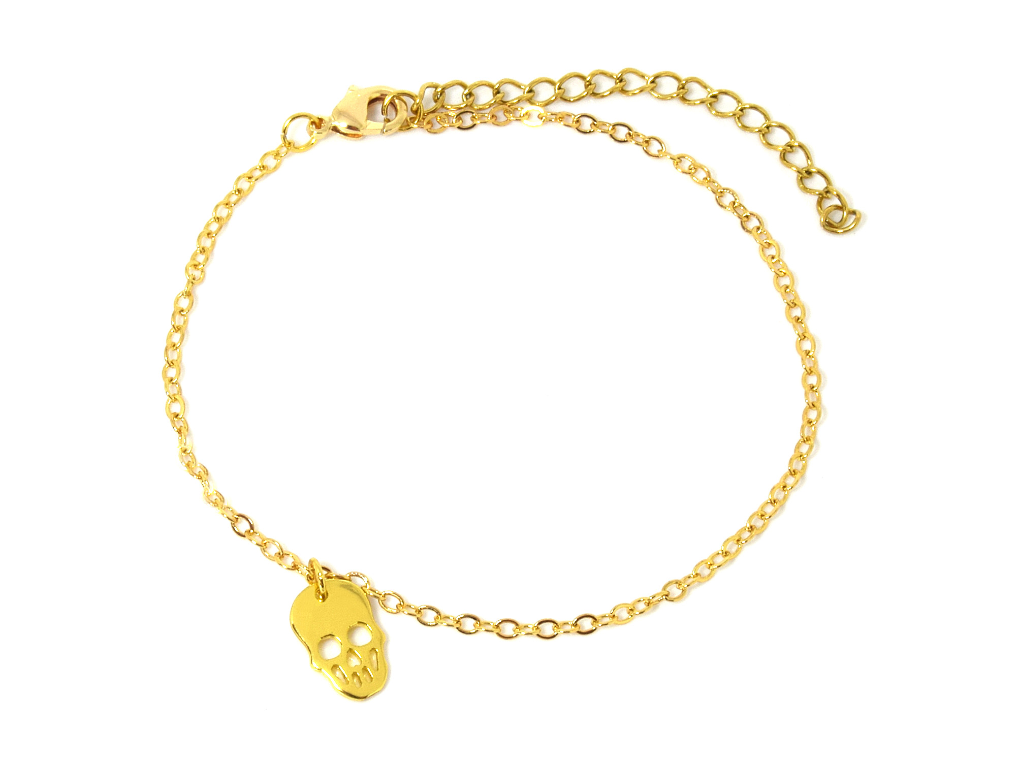 Guld Döskalle Armband i Rostfritt Stål, Gyllene Dödskalle Smycke - 2