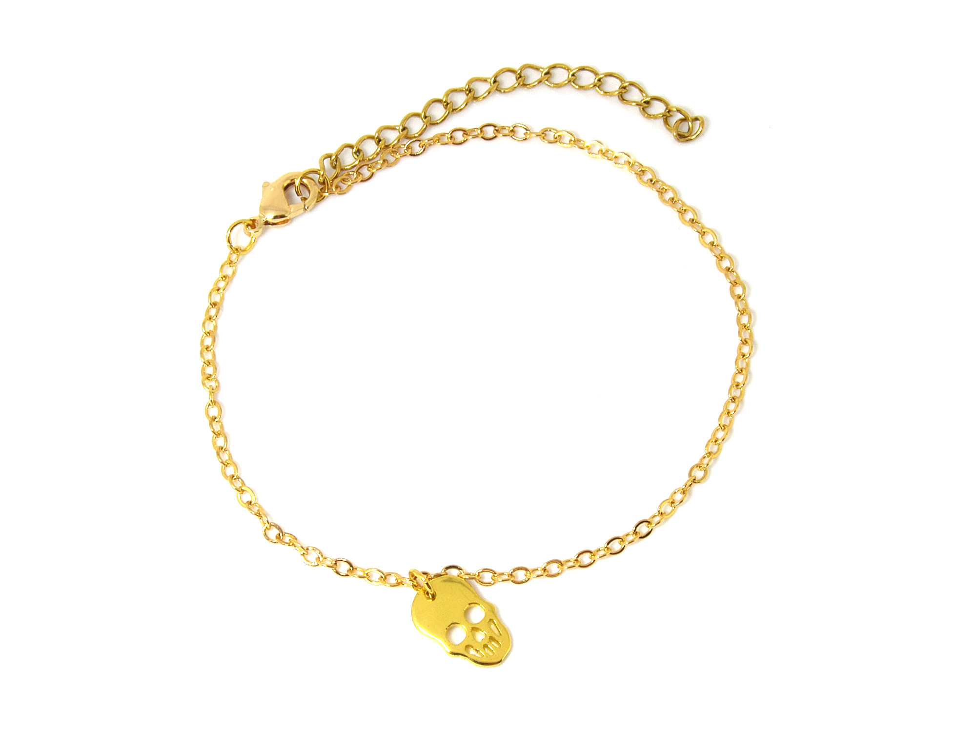 Guld Döskalle Armband i Rostfritt Stål, Gyllene Dödskalle Smycke