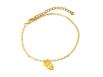 Guld Döskalle Armband i Rostfritt Stål, Gyllene Dödskalle Smycke