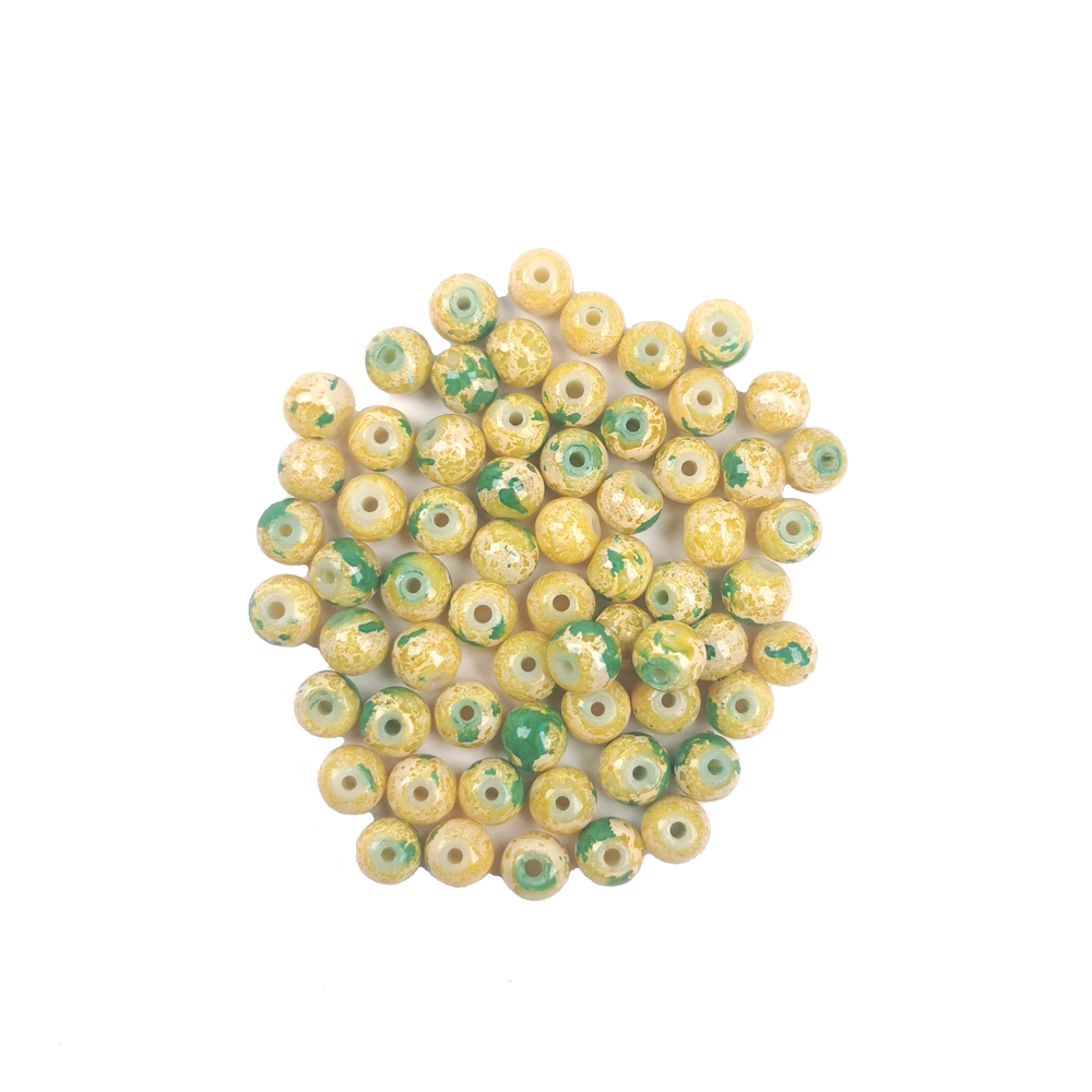 Glaspärlor 6mm gula spräcklig