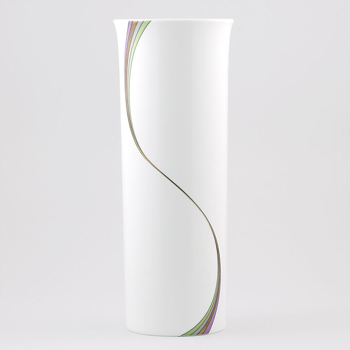 Bertil Vallien (Space 1983) White Cylinder Vase with Rainbow Decor 31 cm 