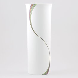 Bertil Vallien (Space 1983) White Cylinder Vase with Rainbow Decor 31 cm 