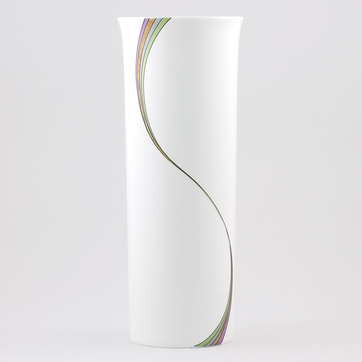 Bertil Vallien (Space 1983) White Cylinder Vase with Rainbow Decor 31 cm 