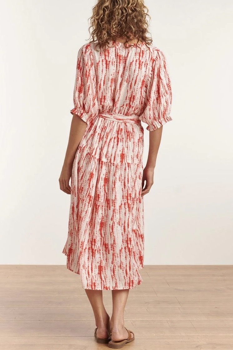 Smashed Lemon - Florette Coral Printed Belted Maxi Dress - 5