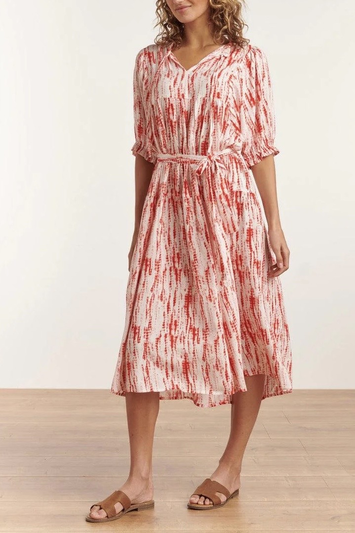 Smashed Lemon - Florette Coral Printed Belted Maxi Dress - 4