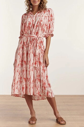 Smashed Lemon - Florette Coral Printed Belted Maxi Dress