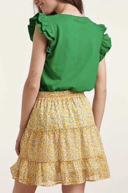 Smashed Lemon - Green Cotton T-shirt With Ruffels  - 4