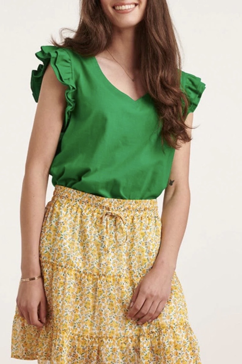 Smashed Lemon - Green Cotton T-shirt With Ruffels  - 2