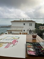 akvarell "Mallorca vid havet" tavla orginal av Maria C Bernhardsson