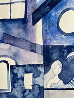 akvarell "Blue Mallorca" tavla orginal av Maria C Bernhardsson