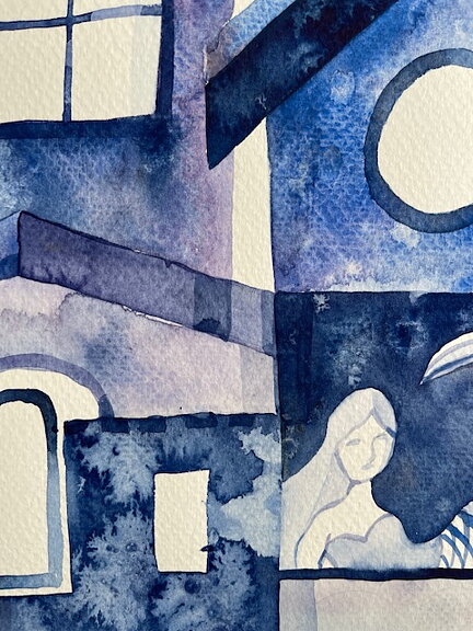 akvarell "Blue Mallorca" tavla orginal av Maria C Bernhardsson