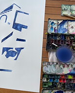 akvarell "Blue Mallorca" tavla orginal av Maria C Bernhardsson