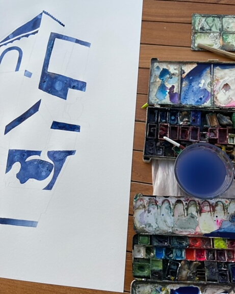 akvarell "Blue Mallorca" tavla orginal av Maria C Bernhardsson