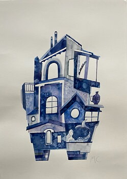 akvarell "Blue Mallorca" tavla orginal av Maria C Bernhardsson