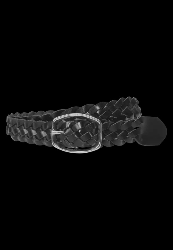 Braided Leather Belt - Black - Street One - 3