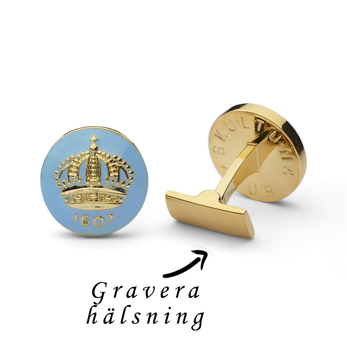 Skultuna  kalvosinnapi The Crown kulta/vaaleansininen