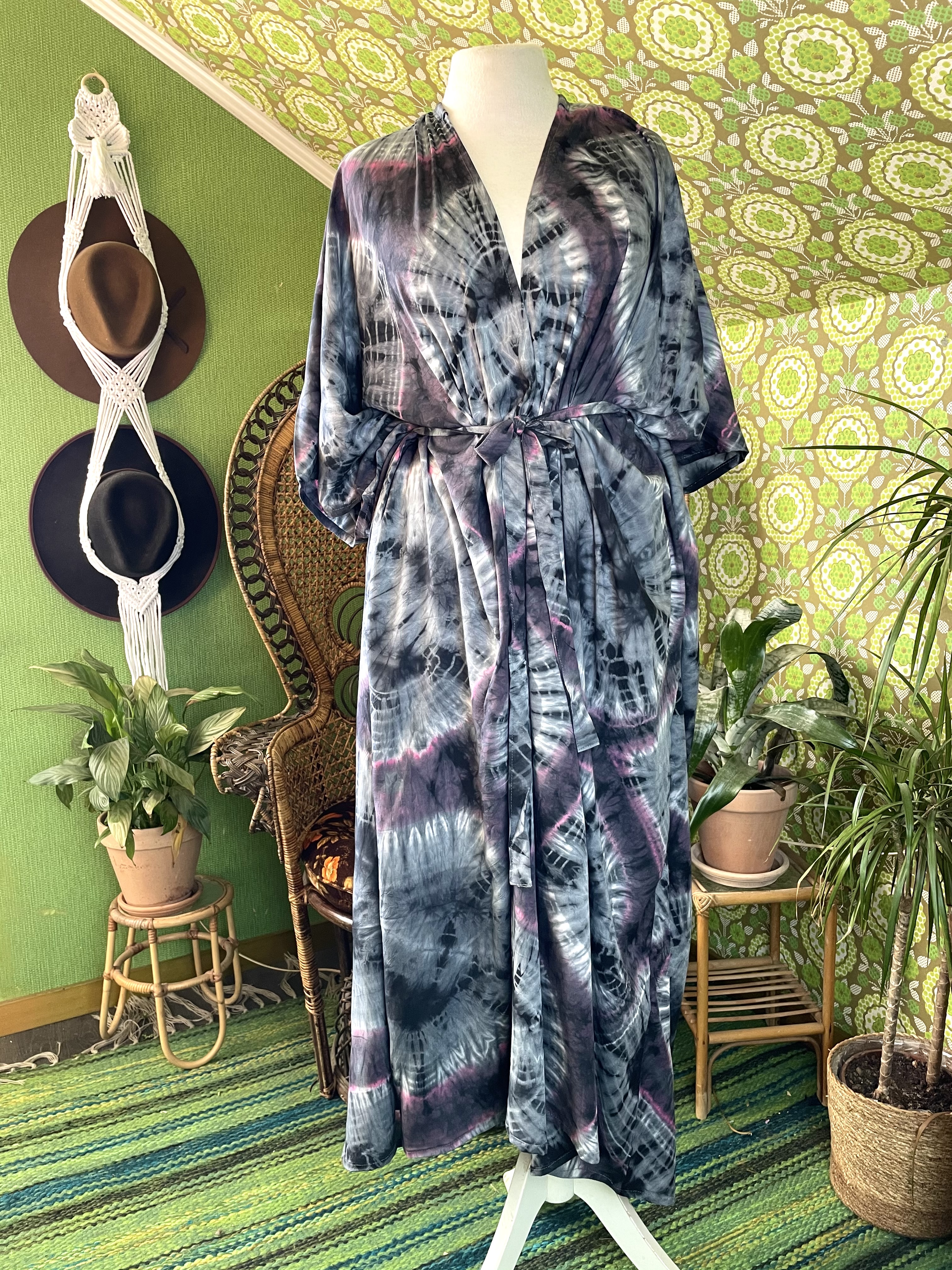 kimono  grå/cerise  batik  - 2
