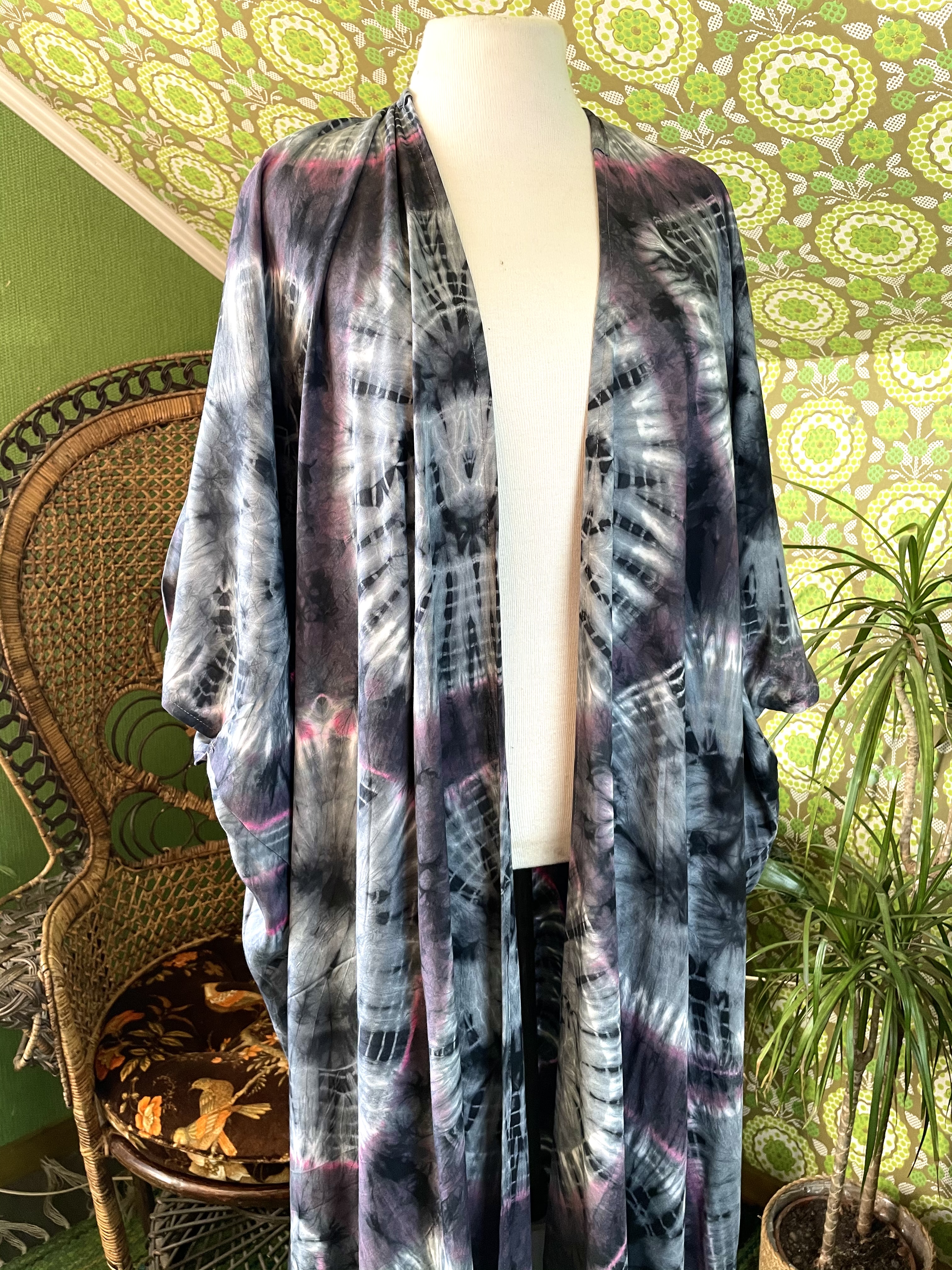kimono  grå/cerise  batik  - 3