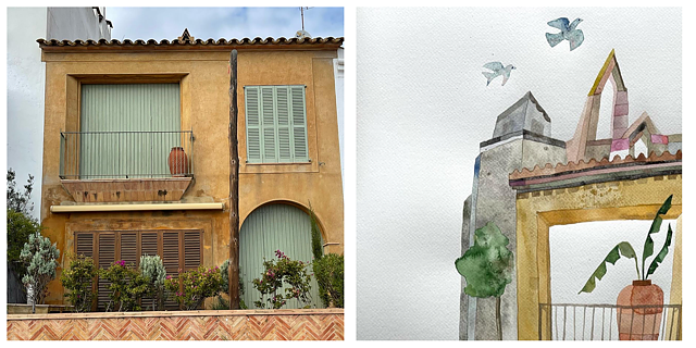 Såld! akvarell "Spanien, Calella de Parafrugell" tavla orginal av Maria C Bernhardsson