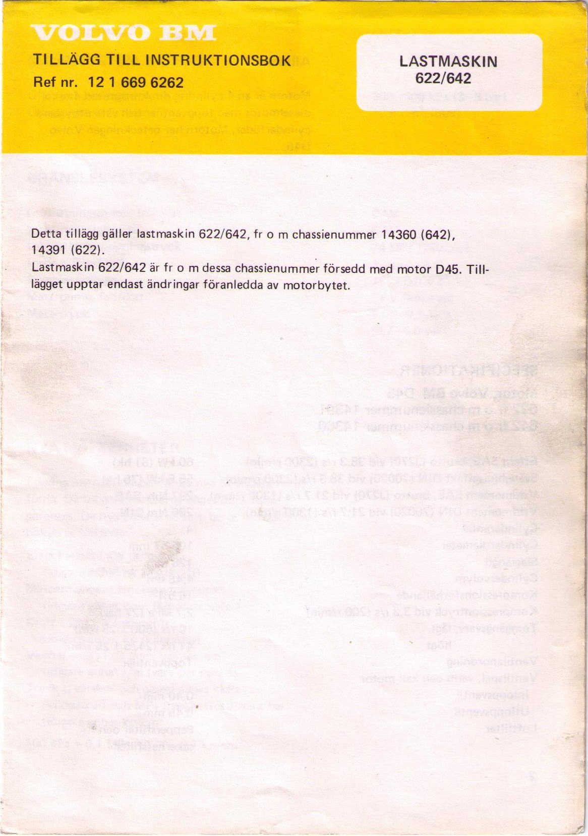 1981-1982 Volvo BM LM 622/642 Instruktionsbok D 45 tillägg  81.01