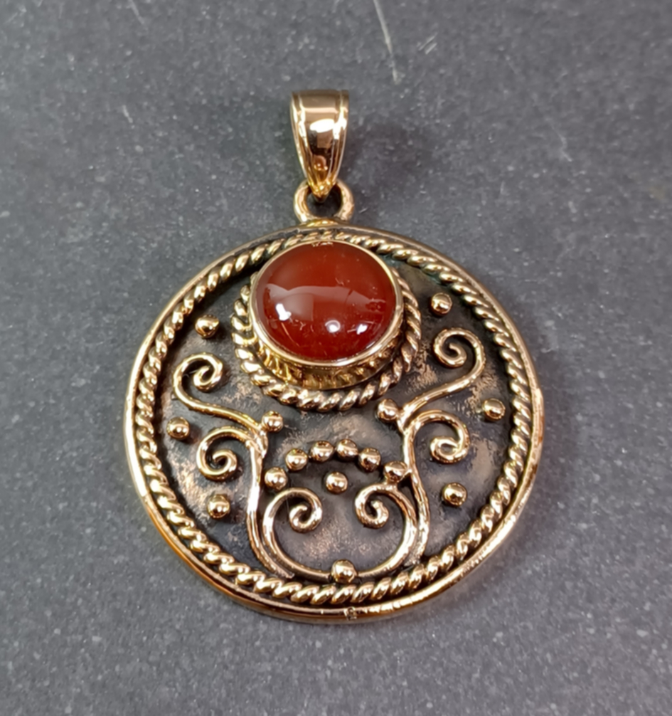 Vackert Runt Brons Hänge med cabochon - 2