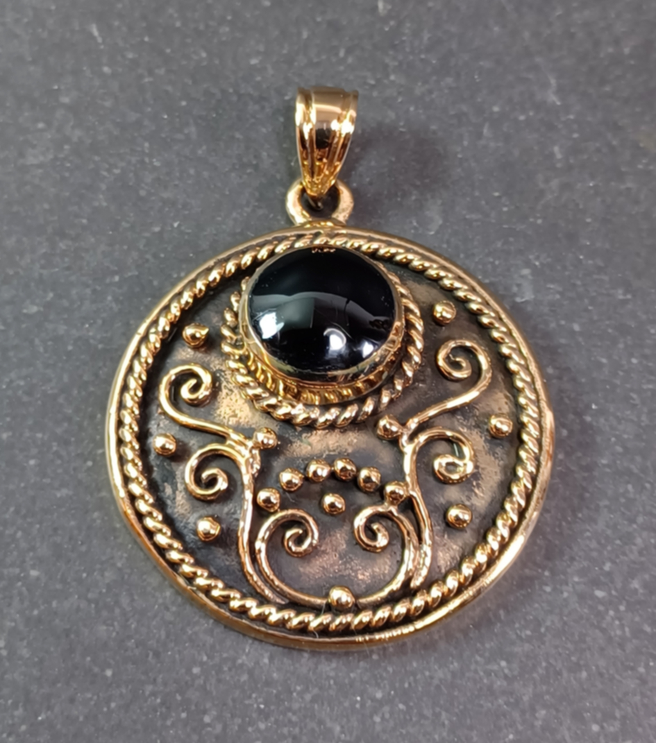 Vackert Runt Brons Hänge med cabochon - 3