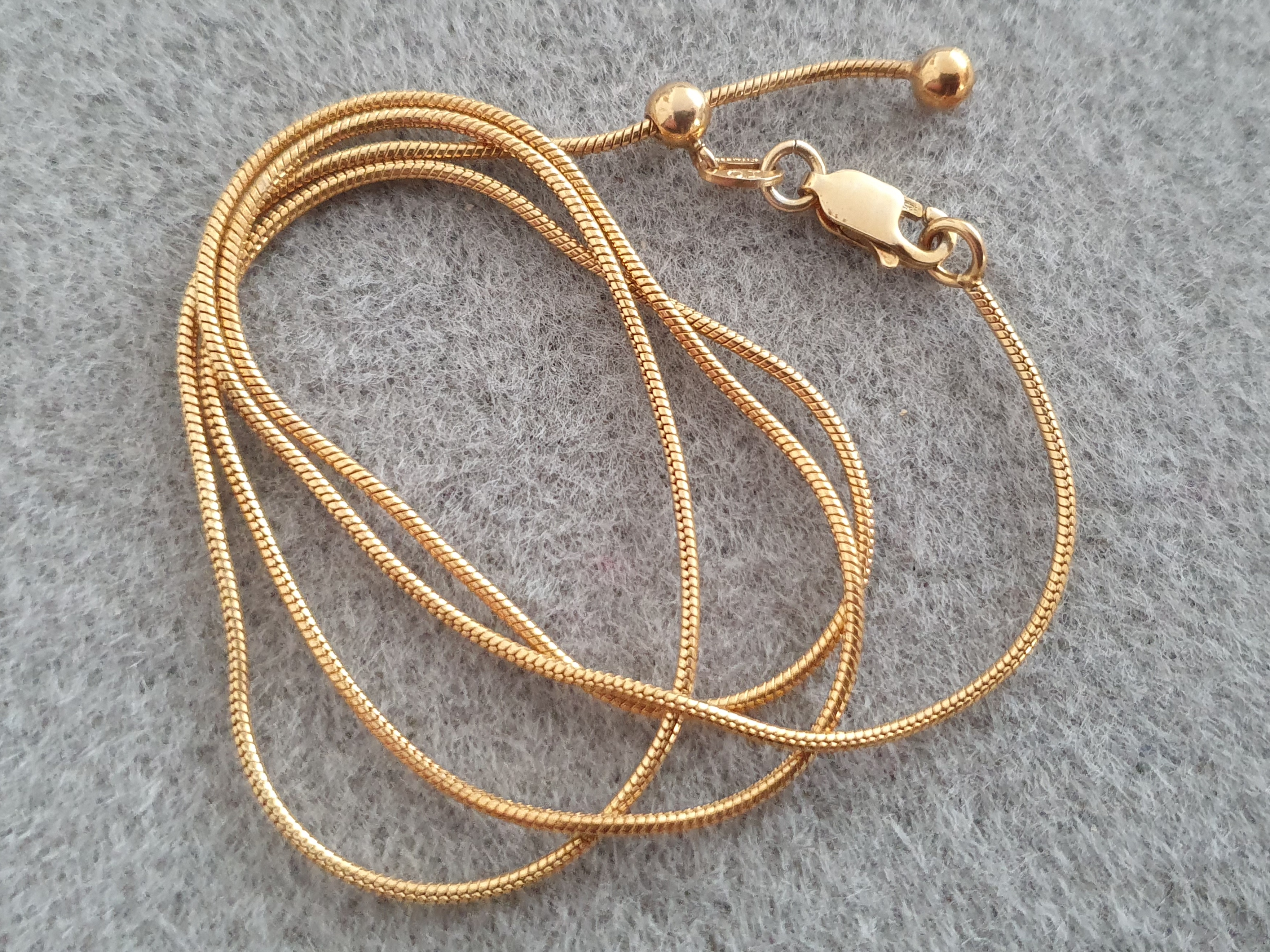 Förgylld silverkedja ormlänk med längdvariation, max 50cm,fg, 925-silver