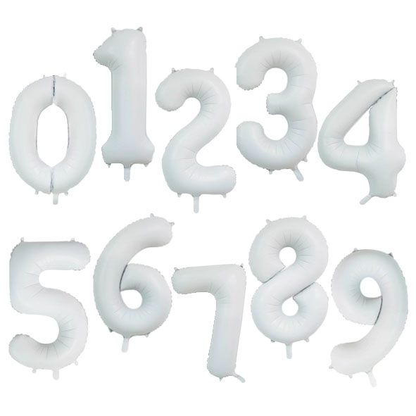 Sifferballong - Satin Vit- 86 cm