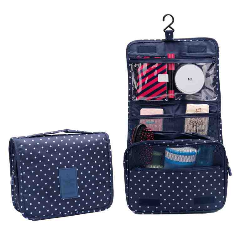 Hängande Necessär / Resväska - Blå Polka Dot - 4