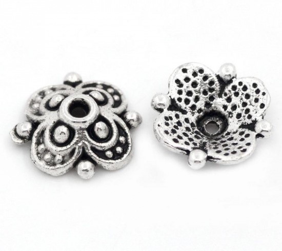 Bead cap, flower dots 